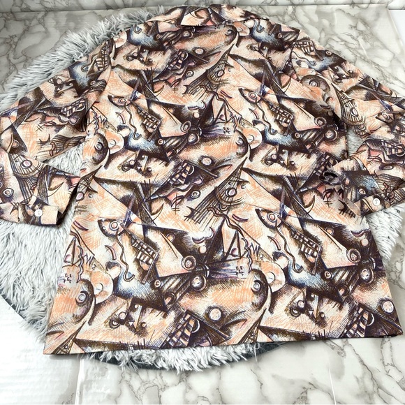 Vintage 70s Retro Abstract Print Polyester Button Down EUC - Picture 7 of 10